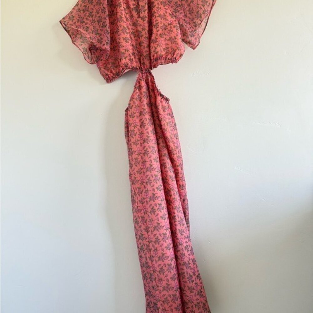 Lost + Wander Venus Rising Coral Floral Maxi Dress luxury short sleeve size L - Picture 9 of 16